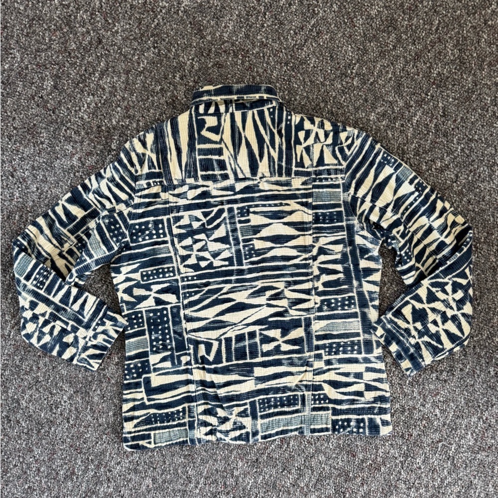 Chico's Cabazon Ddornment Indigo Blue and Cream Abstract Jacket Size 2 Baggy Wmn - Picture 9 of 9